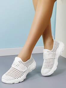 Summer Breathable Mesh Sequin Women's Shoes, Slip-On Hook And Loop Soft-Sole Casual Shoes For Middle-Aged And Elderly - Beige - View 13