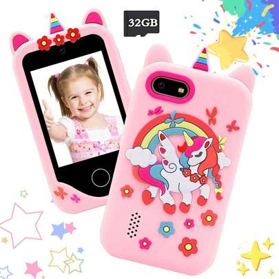 2.8-Inch HD Display Kids Toy Phone, Dual Cameras For Photo/Video, 32GB Memory Card, Educational Games, Large Battery, Cartoon Silicone Case, Best Gift For Children