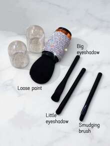 Luxury Sparkling Rhinestone Makeup Brush Set, Eyeshadow Contour Powder Brushes With Protective Cover, Soft Bristles Face Makeup Brushes, Elegant Gift - Silver - View 3