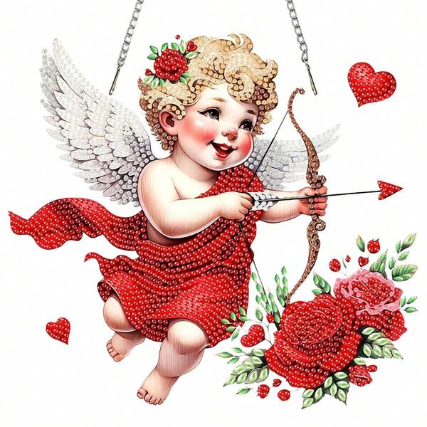 Cupid Pattern Hanging Decor Diamond Painting Desktop Set, 5D DIY Diamond Art Desktop Decoration, Gem Inlay Craft, Home & Bedroom Tabletop Decor