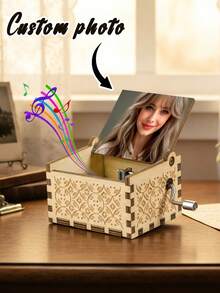 Customized Photo Music Box, Vintage Hand-Crank Music Box, 2 Song Options, Suitable As Gift For Family And Friends, Perfect For Birthday, New Year Celebration, Party Commemoration, Thanksgiving Gift And Home Decor, Anniversary Keepsake - Multicolor - View 4