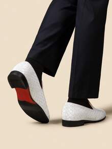 Men's Dress Loafers Velvet Tuxedo Slip-On Shoes Wedding Party Red Bottom For Male - trắng - Xem 10