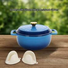 12/14/16 L,Blue Enameled Cast Iron Dutch Cookware, 5/6/7.5 Quarts - No Seasoning Required, Oven  Up To 500°F, Triple Moisture Retention (With Oven Mitts) - View 5