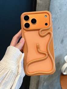 New Creative Hollow Spray-Painted Orange Snake Phone Case, Fashionable & Personalized, Compatible With IPhone 11/12/13/14/15/16/17 Pro/17 Pro Max, Galaxy S22/23/24/25 Ultra, Shockproof Full Coverage - Orange - View 2