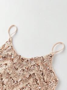 Womens Gold Sequin Camisole Sleeveless Spaghetti Strap Scoop Neck  Pattern Tank Tops - Gold - View 8