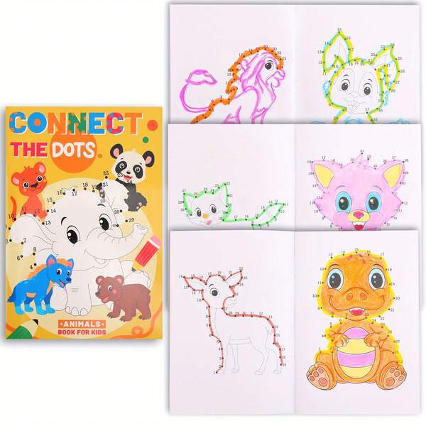 3+ Years Old Children's Animal Theme Connect The Dots Activity Book, Boys & Girls Simple Fun Number Connecting Coloring Album - Combines Coloring Early Education And Number Connecting Practice, Suitable For Back To School Season, Enlightenment Early Education Gifts, Back To School Gifts