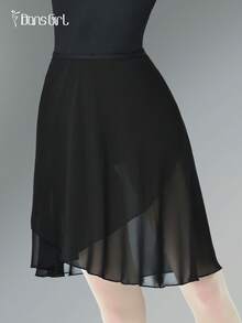 DonsGirl 1 pieza Vestido envolvente de gasa midi para mujer, unicolor, adecuado para actuación de ballet, negro, primavera - Negro - Ver 4