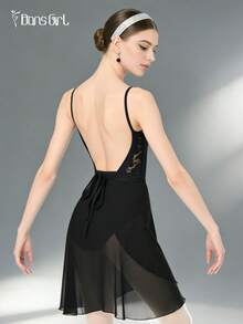 DonsGirl 1 pieza Vestido envolvente de gasa midi para mujer, unicolor, adecuado para actuación de ballet, negro, primavera - Negro - Ver 3