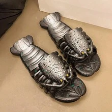 Pantuflas de playa con forma de cangrejo de río para hombres, chanclas creativas y únicas - Negro - Ver 10