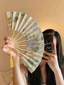 Folding Bamboo Fan For Girls With Tassel & Flowers, Chinese Traditional Costume Dance Prop Vintage,Girls' Bamboo Folding China-Chic Small Fan Tassel Flower Props Costume Ancient Costumedance Bamboo Fan,Elegant, Comfortable And Gorgeous Style,Photography Props Can Be Carried And Folded With You In Summer,For Weddings,Gift,Wedding Parties,For Parties, Proms, Outings - B - 查看 2