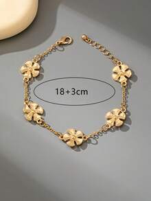 1条沙滩度假风五瓣花链手链，适合女士度假和日常佩戴 - 金黃色 - 查看 3