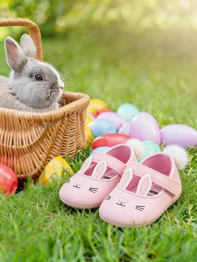 Cute Rabbit Ear Infant Girl Shoes, Mary Jane Princess Flat Shoes, Suitable For Wedding, Easter Outfit, Newborn Toddler First Walking Shoes