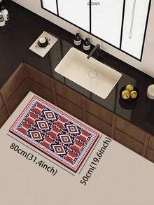 1pc Silicone Kitchen Mat, Featuring Classic Turkish Kilim/ Rug Pattern In Deep Navy Blue Background - Multicolor - View 7