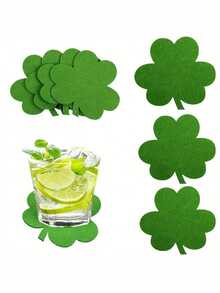 10 pièces Dessous de verre en feutre vert à quatre feuilles de trèfle pour la Saint-Patrick, tapis antidérapants résistants à la chaleur avec trèfles chanceux pour les tasses et les tasses, décoration de bureau et de maison pour la fête irlandaise, cadeaux pour les fêtes et les anniversaires - Voir 1