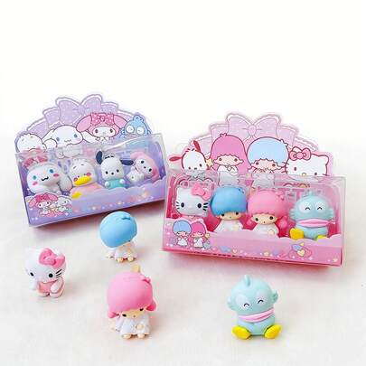  4-Piece Set / Sanrio Series 3D Three-Dimensional Erasers With Creative Surprises. Suitable For Students Returning To School, Both Boys And Girls. These High - Value And Spliceable Erasers Leave No Marks And Are Clean. They Are Suitable As Festival Prizes And Gifts (Random Styles)