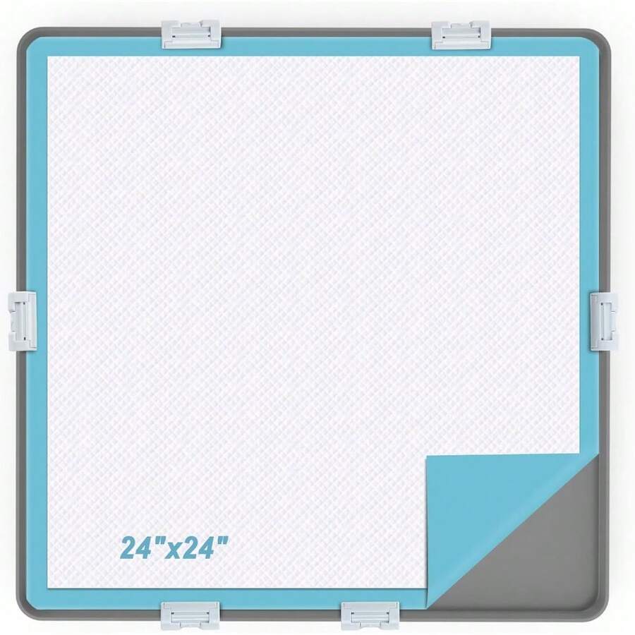 Silicone Dog Pee Pad Tray Holder 24x24, Leak-Proof High Edge Potty Mat With 6 Free Clamps - 24"L X 24"W - View 1