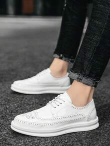 Giày nam buộc dây kiểu cổ điển, giày thể thao nam Brogue thoáng khí, giày thời trang dự tiệc cưới/công sở. - trắng - Xem 3