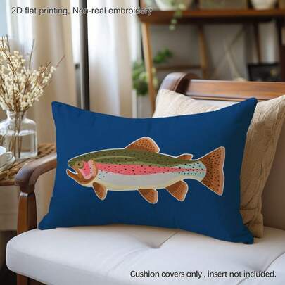 1pc Navy Blue Background Sea Fish Print Pillow Cover [No Pillow Insert], 11.81*19.71in(30*50cm)/15.75*23.62in(40*60cm), [Single-Sided Printing] Polyester Throw Pillow Case, Room Decor, Home Decor, Bedroom Decor, Room Decoration Stuff For Sofa, Living Room, Bedroom, Car, Office, Hotel, Homestay, Perfect Gift For Family And Friends
