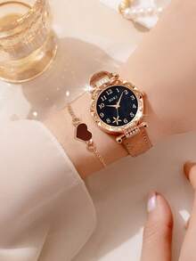 SOKI SOKI Women's Watch Set Fashionable Casual Round Case Quartz Watch Paired With Leopard Print Necklace, Earrings, And Ring Jewelry Set Suitable For Everyday Wear Ideal Gift (Gift Box Not Included) - Brown - View 6