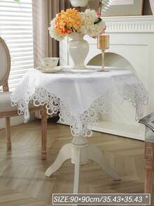 100% Polyester Embroidered Hollow Lace Tablecloth, Square/Rectangular Table Cover For Kitchen, Dining, Conference, Coffee, Vanity, Decor, Home Indoor/Outdoor, Party, Wedding Decoration, 1pc - White - View 6