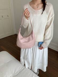 2026新款时尚大容量女士腋下包，简约褶皱单肩斜挎饺子包 - 粉色 - 查看 4