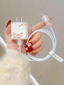 极简主义苹果充电器保护套，樱花图案，适用于20W 15充电线、16 Pro Max手机数据线，兼容 13/14 Plus，保护套可防止弯折和啃咬。 - 彩色 - 查看 1
