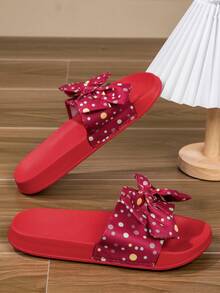 Girls' Comfortable, Fashionable, Casual, Lightweight, Bow Slip-On House Slippers, Summer - Red - View 3