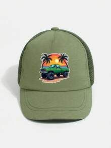 1顶幼儿男童（1-7岁）恐龙图案棒球帽，网眼后幅，热带冲浪图案网眼帽，儿童沙滩公园日常防晒帽，夏季 - 1PC - 查看 13