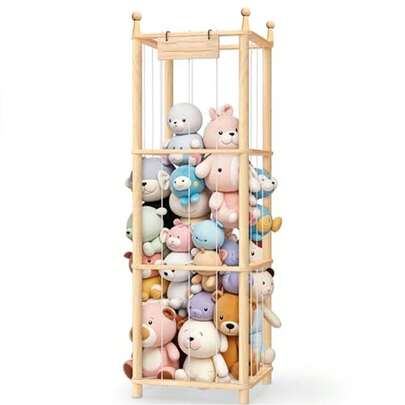 Stuffed Animal Storage Rack, Solid Pine Wood Stuffed Toy Organizer, Large-Capacity Elastic Cord Animal-Shaped Plush Toy Storage Rack, Space-Saving Toy Storage Essential, Suitable For Playrooms, Bedrooms, Living Rooms And Corners