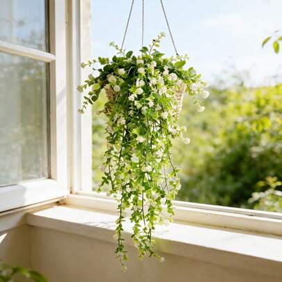 3支人造悬挂式桉树枝，仿常春藤藤蔓，适用于室内/室外装饰，是家居、婚礼、花园、派对、乔迁、母亲节礼物的理想之选，无需电池，人造植物，家居装饰佳品