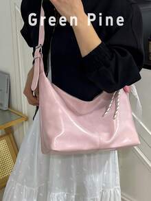 Large Capacity Casual Shoulder Bag, New Fashion Dumpling Shape Crossbody Bag, Ins Style Student Commute - Pink - View 1