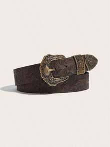 1pc Plus Size Women's Bohemian Vintage Western Style Brown Chunky Belt, Retro Antique Copper Embossed Waist Belt, Suitable Dresses, Coats, Sweaters, Pants, Party, Casual, Dating, Campus, Music Festival, Winter - Cà phê - Xem 4