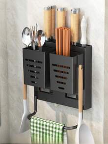 1个塑料水槽收纳架，带皂盒、排水塞、海绵架，多功能防锈储物篮，壁挂式置物架，适用于厨房和浴室，黑/灰色 - 彩色 - 查看 8