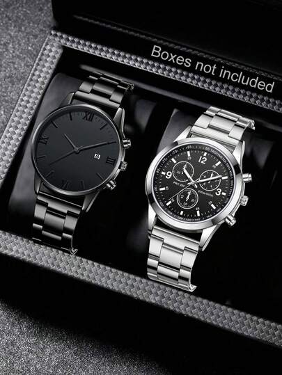2pcs/Set Fashionable Minimalist Business Casual Men's Steel Band Quartz Watch, Made Of Alloy Material, Suitable For Daily, Business And Holiday Wear, Men's Watch Set, The Perfect Holiday Gift For Him, Men's Quartz Wrist Watch Alloy Ultra-Minimalist Luxury Retro Elegant Y2K Party Holiday Gift