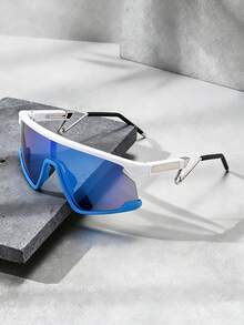 Lunettes de vélo cyberpunk, monture large à verres d'une seule pièce, branches en métal léger. Lunettes de sport fonctionnelles pour le cyclisme, la course et les activités de plein air pour hommes - Multicolore - Voir 4