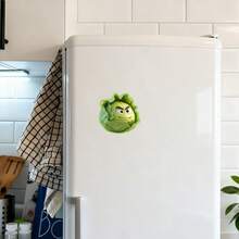 Mischievous Cabbage Buddy Magnet With Raised Eyebrow Smirk: Squinting Eyes, Showing Two Teeth In A Smug Expression, Layered Leaf Texture, Light Green Outline, Sticker-Style Edge - Brings A Playful Prank To Your Kitchen - I - View 6