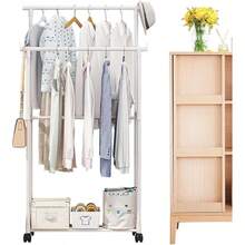 1pc Freestanding Bedroom Clothes Hanger Rack With Wheels, Multi-Layer Storage Coat Rack - Multicolor - View 10