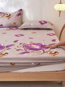 3Pcs 3D Printed Bedding Set, Includes Fitted Sheet & Pillowcase (No Filling), 100% Polyester Fabric, Washable, Modern Minimalist Home Bedding - Mina - View 7