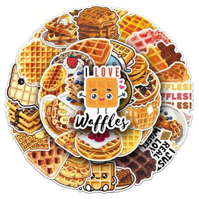 50PCS Waffle Graffiti Fun Stickers Decorative Cute Food Stickers For Water Bottle, Guitar, Luggage, Phone, Case, Laptop, Skateboard, Gift