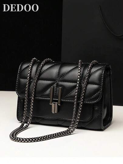 Dedoo Elegant Women's Shoulder Bag, With Chain Strap, Quilted PU Leather Crossbody Bag, Luxury Minimalist Underarm Crossbody Bag, Zipper Closure, Plaid Pattern, Machine Washable - Polyester Lining