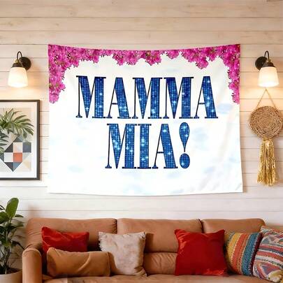 2D Flat Printing,1 Piece Of Mamma Mia Soft Peach Skin Velvet Wall Tapestry | Dynamic Design, Artistic Feeling, Suitable For Living Rooms And Bedrooms, Family Gatherings, Photos, Live Broadcasts, Weddings, New Year Gifts, Back To School Season, Ideal Choice For Holiday Decoration