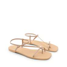 Women's Strappy Flat Sandals For Women Comfortable Open Square Toe Sandals Dressy Beach Thong Cute Wedding Summer Ankle Strap Sandals - 杏色 - 查看 7