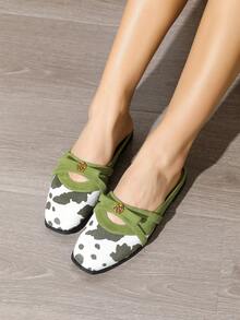 女士平底无后跟方头舒适复古穆勒鞋 - 綠色 - 查看 9