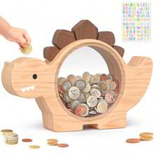 Wooden Dinosaur Piggy Bank For Boys Cute Wood Dino Money Bank For Toddlers Creative Saving Coin Jar Personalized Present For Child Birthday Decor Natrul Wood Standard - NatrulWood - View 2