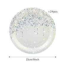 Silver Diamond Disposable Tableware Pattern, 7/9 Inch Disposable Paper Plates, Suitable For Birthday Party, Holiday Party, Gathering Picnic, Celebration, Wedding Tea Party, Graduation Ceremony Disposable Party Supplies - Silver - View 8