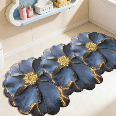 1pc Blue Floral Pattern Area Rug, Living Room Carpet, Rug, Living Room Area Carpet, Small Area Rug, Mat, Home Decor, Large Living Room Carpet, Round Carpet, Living Room Home Decor, Room Decor, Washable Carpet