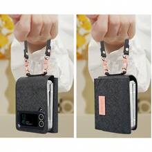 适用于三星 Galaxy Z Flip 3/4/5/6/7 的仿皮钱包式手机壳，带卡槽、挂绳、腕带，保护套，适用于 Flip3/Flip4/Flip5/Flip6 - 玫金色 - 查看 6