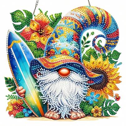 5D Diamond Painting Desk Decor Set, Ocean Gnome Pattern, Diamond Art Desktop Decoration, Gemstone Inlay Craft, Home & Bedroom Tabletop Ornament