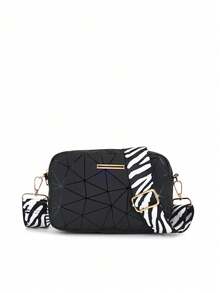 1pc Girls' Minimalist Crossbody Bag, Fashion Rhombus Plaid Pattern With Zebra Strap, Geometric Embossed Small Square Bag, Essential For - Multicolor - View 3