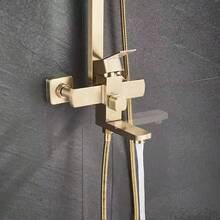 Duscharmatur aus gebürstetem Gold, drehbarer Auslauf, Wandmontage, 20 cm Regenduschkopf + Handbrause, Duscharmatur aus Edelstahl - Gebürstetes Gold - Übersicht 3